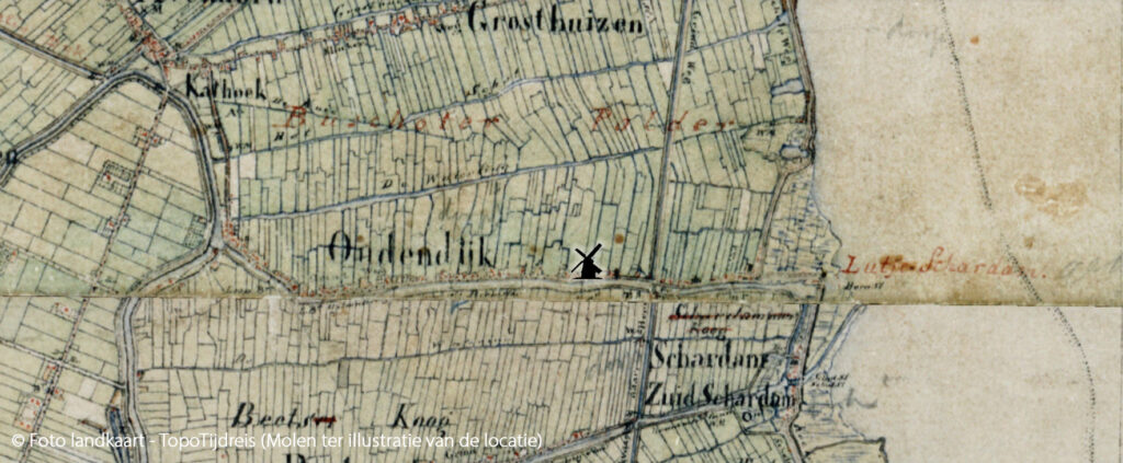 Locatie van de windmolen in 1608